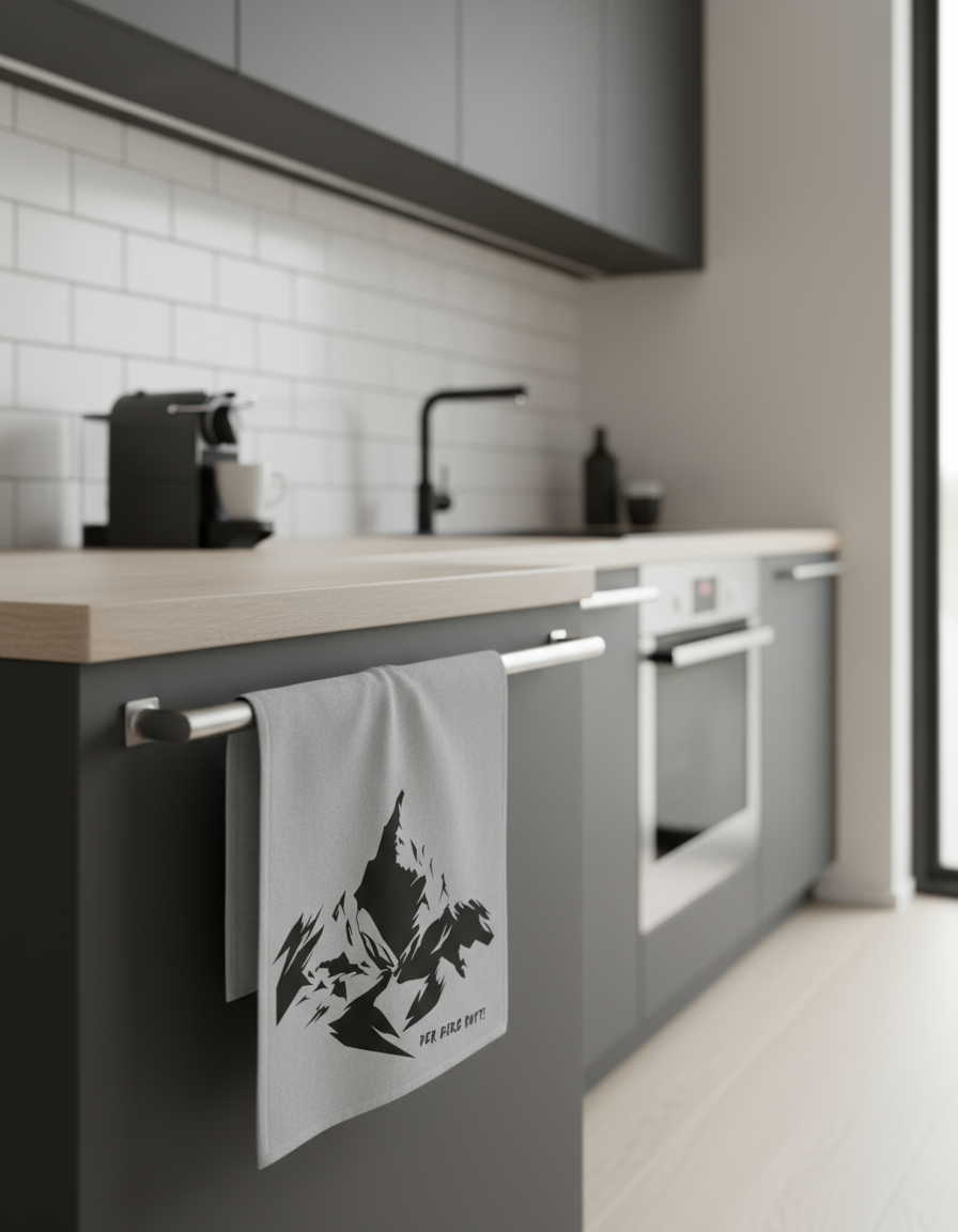 Der Berg ruft| Graues Siebdruck-Geschirrtuch