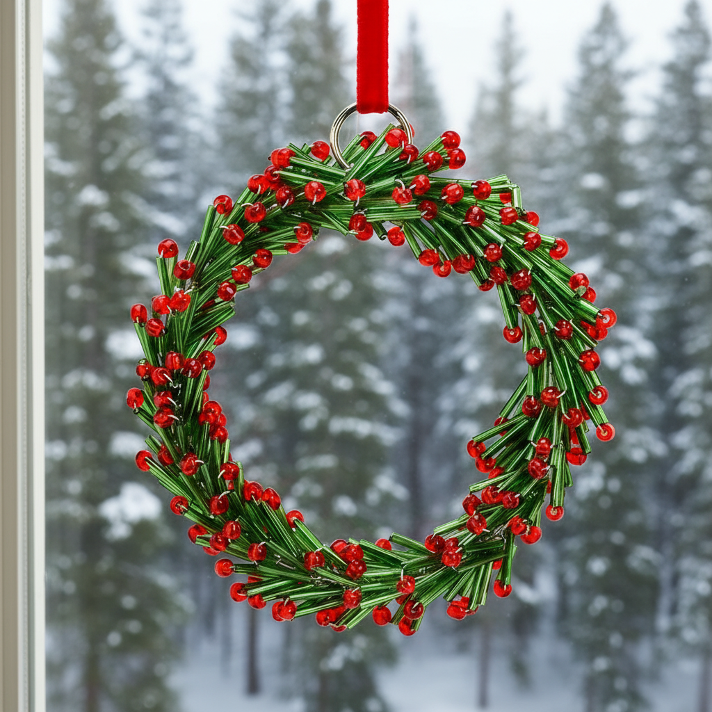 Minikranz aus Glasperlen| 9 cm| Grün-Rot