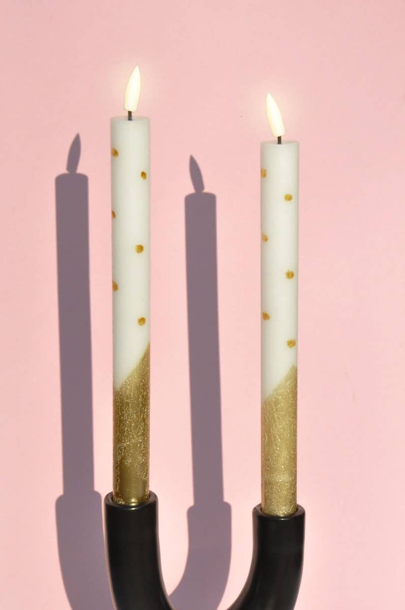 LED-Stabkerze Gold-Weiß mit Punkten