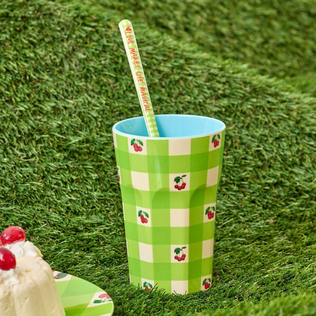 Melamin Tall Cup mit Kirsch-Karo-Print