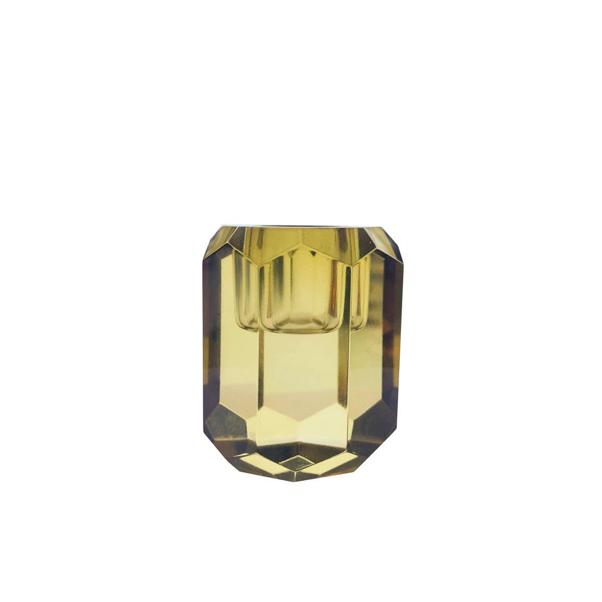 Olivgrüner Kerzenständer, Kerzenhalter aus Kristall