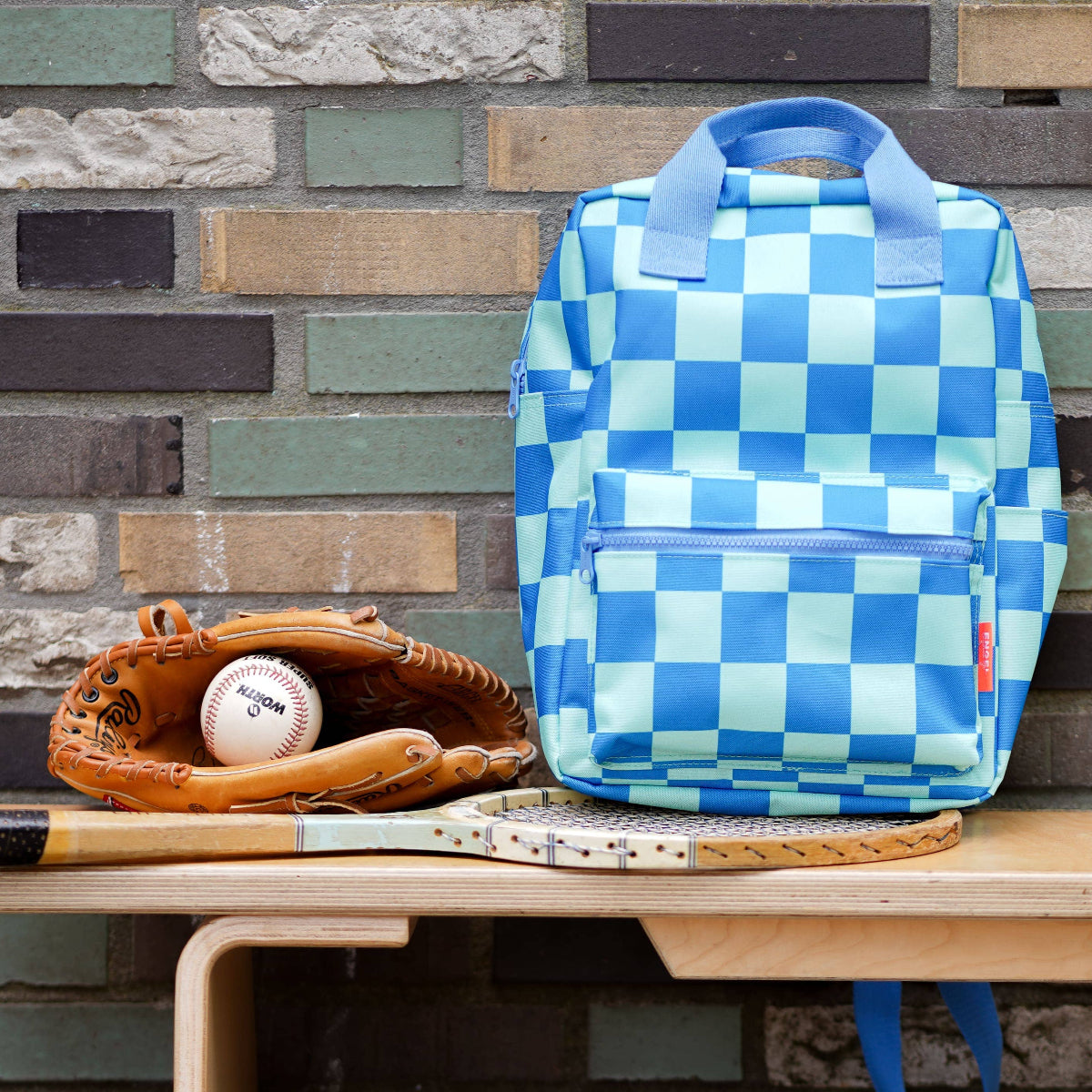 Rucksack Schachbrettmuster -Blau-Grün