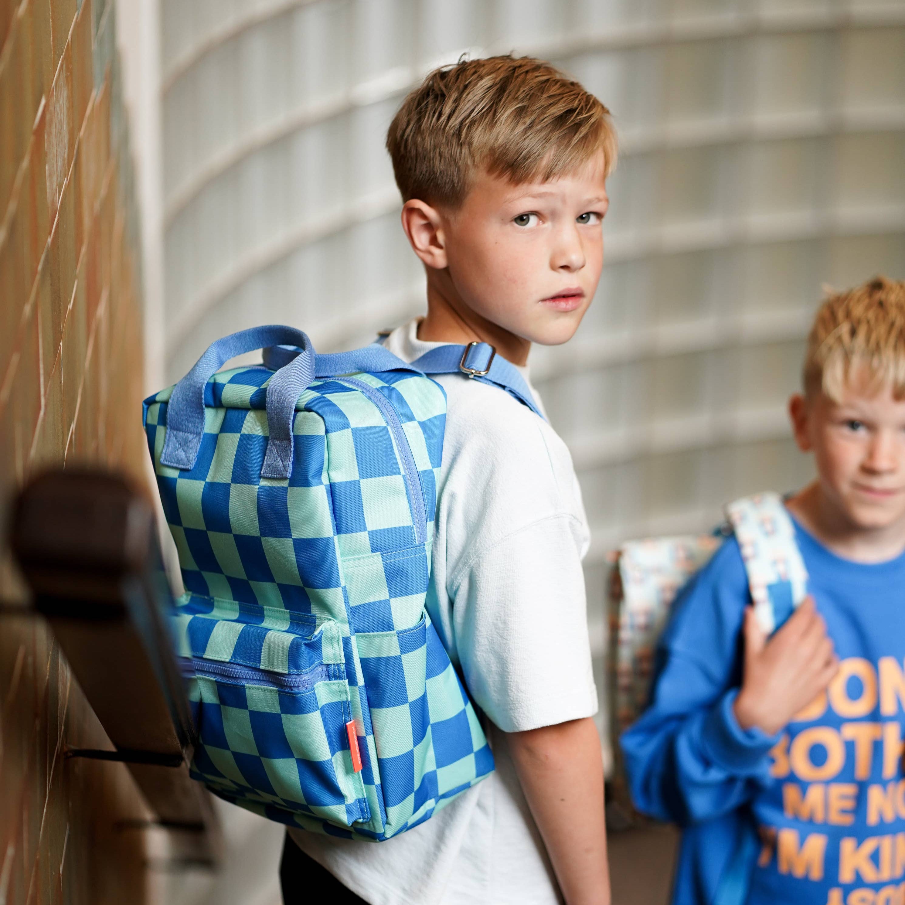 Rucksack Schachbrettmuster -Blau-Grün
