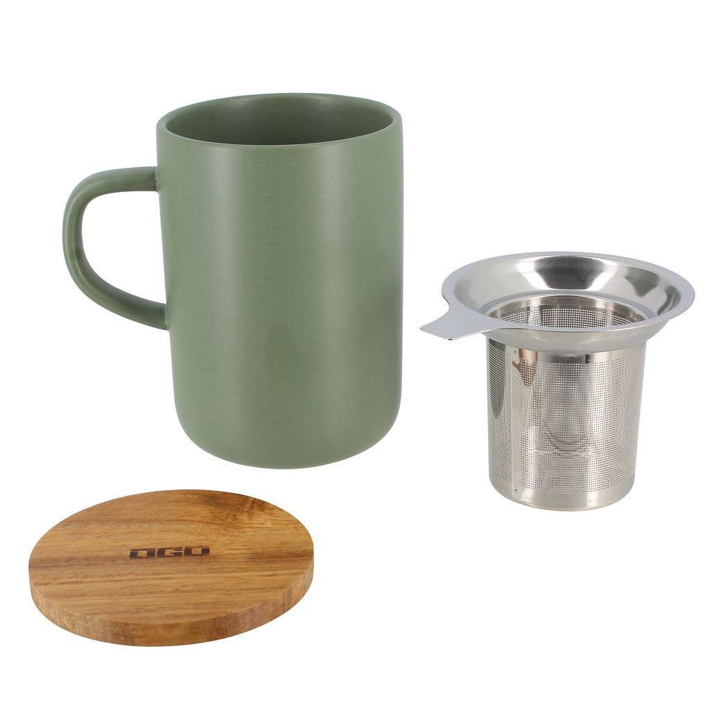Tasse aus Steingut mit Filter und Deckel, Farbe Mandel