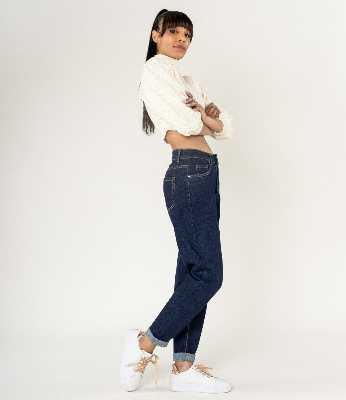 Stretch-Pup-Up-Jeans, dunkelblau