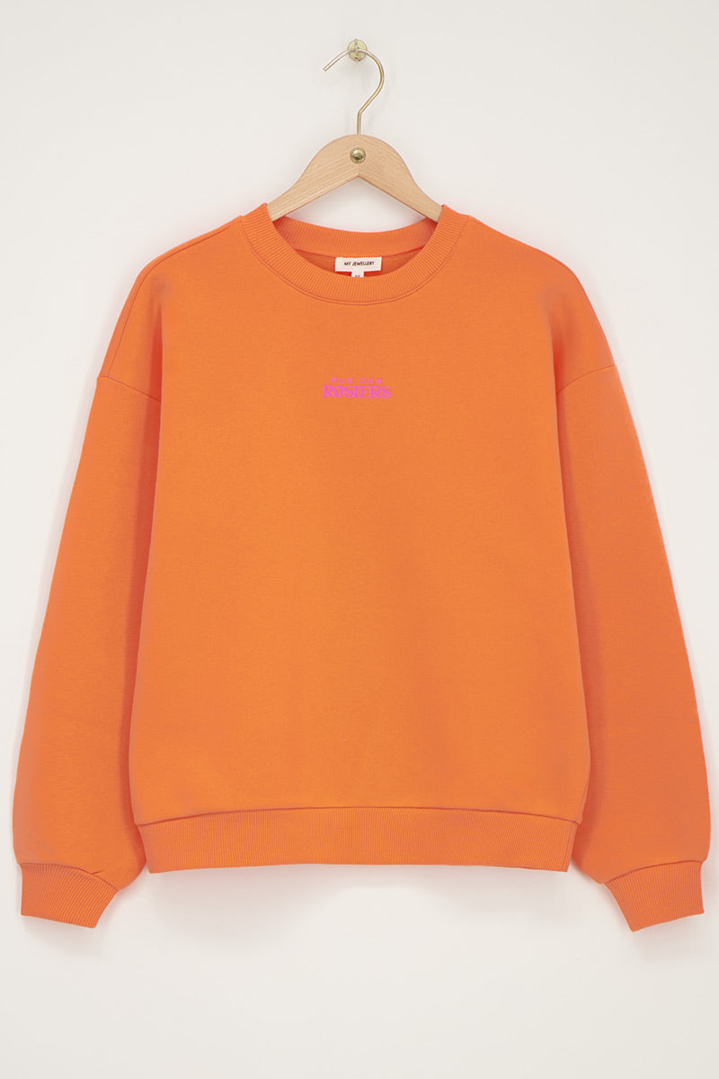 Oranges Sweatshirt mit pinken Aufdruck