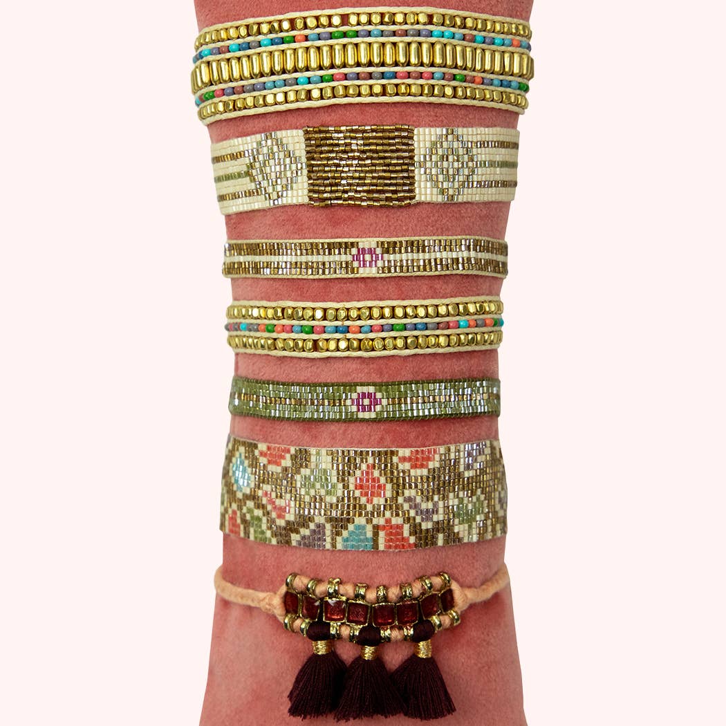 Perlenarmband Olivgrün/Gold| schmal