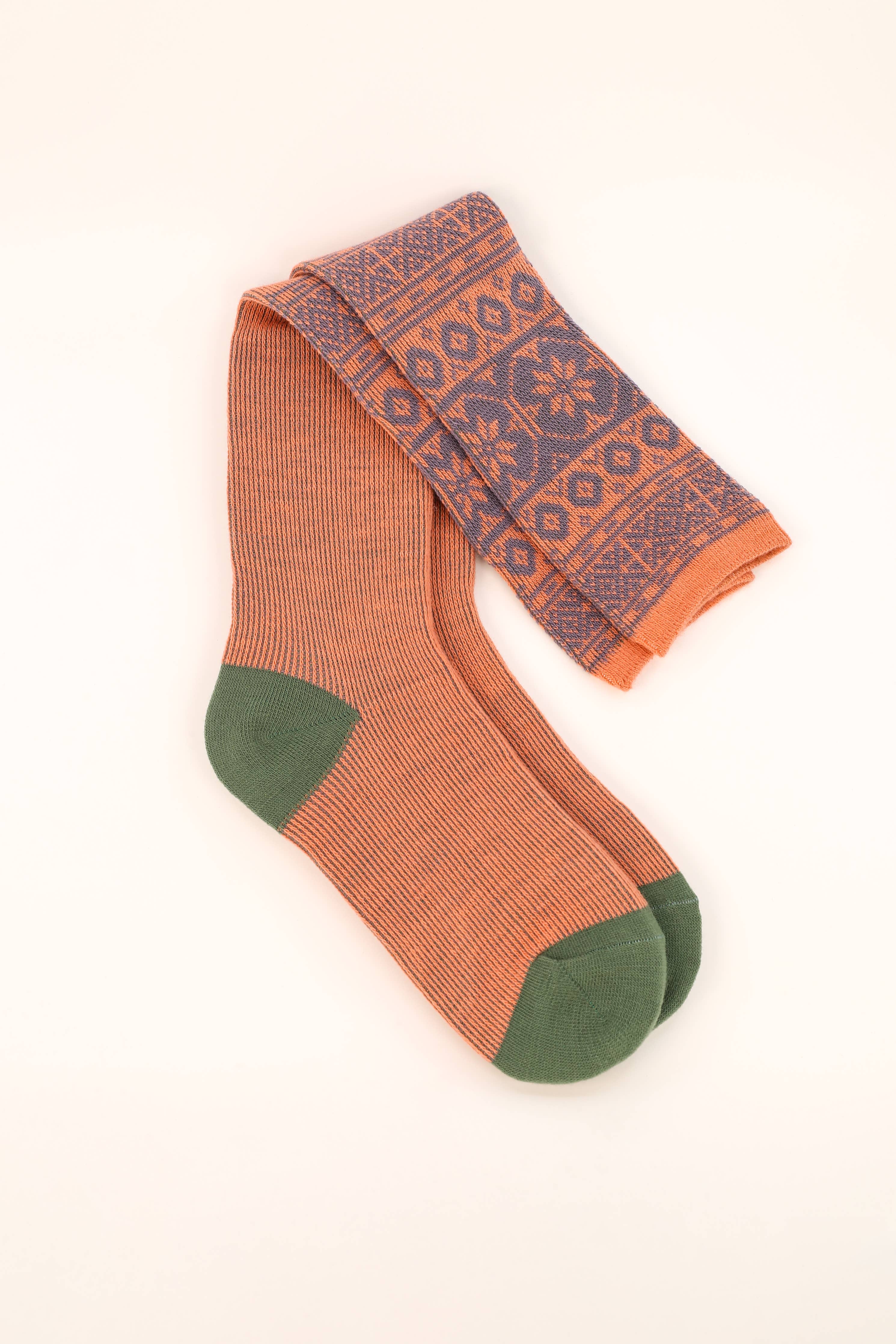 Fair Isle Star Stiefelsocken - Koralle/Flieder