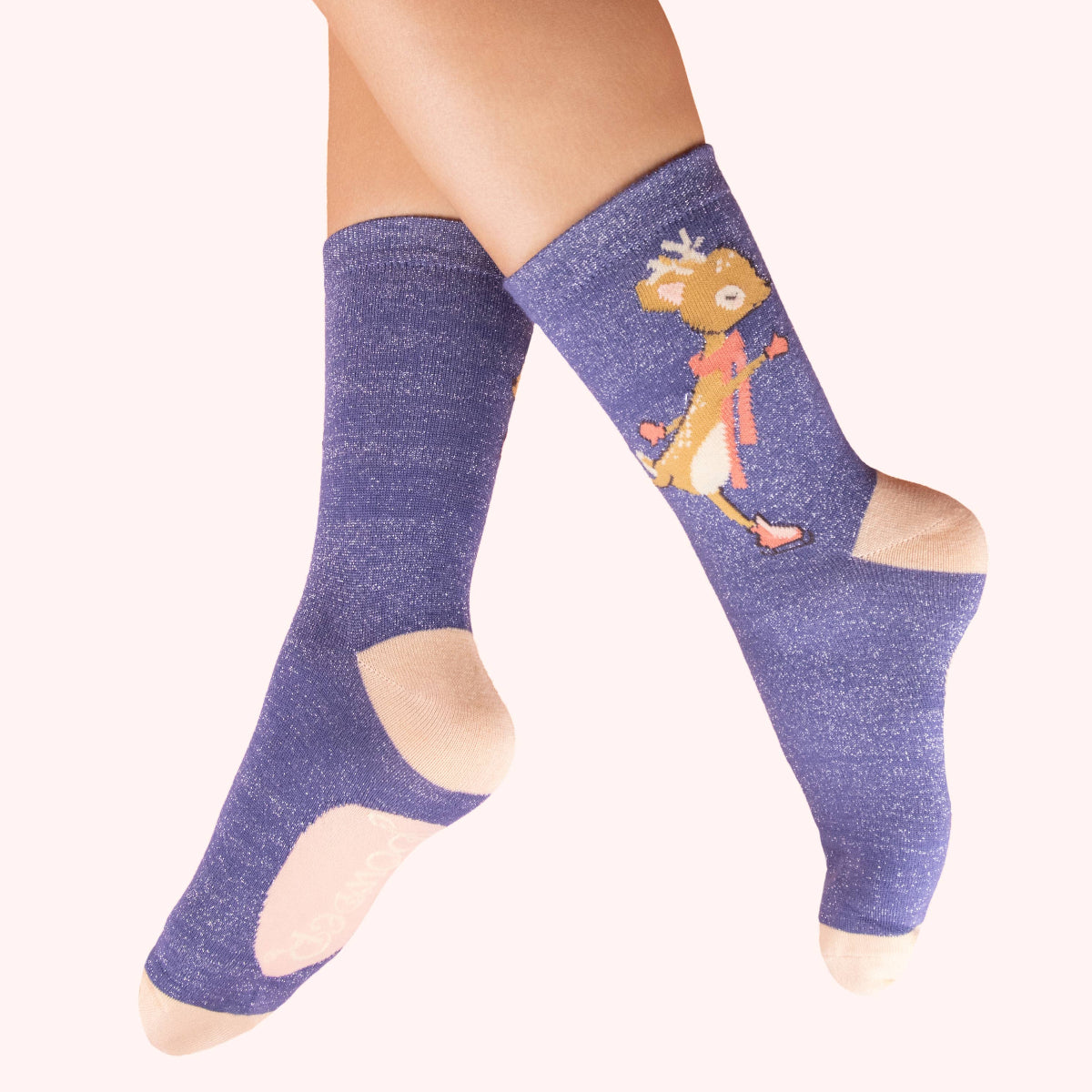 Glitzer-Knöchelsocken - Schlittschuhfahrendes Rentier