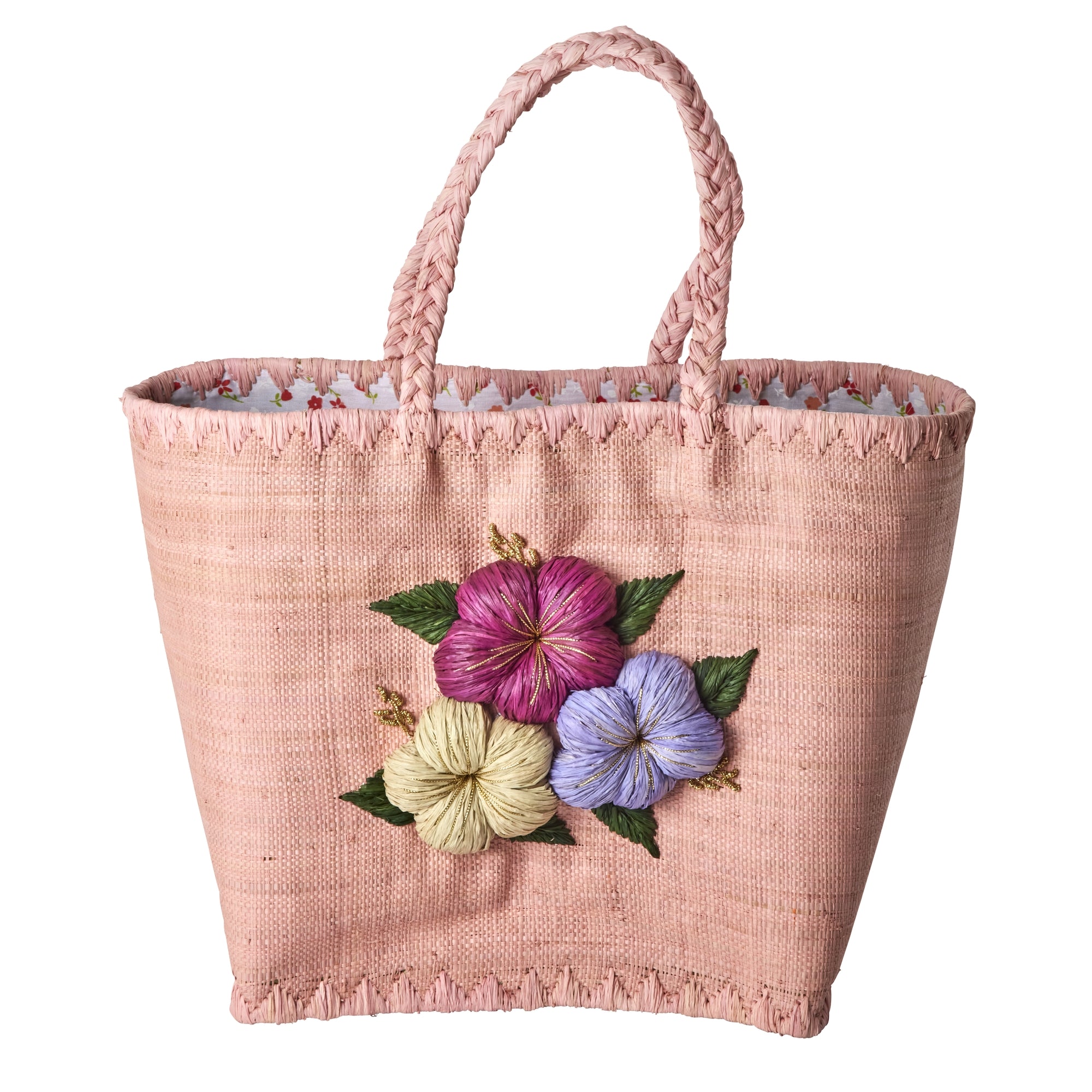 Große Rosa Korbtasche mit großen Blüten
