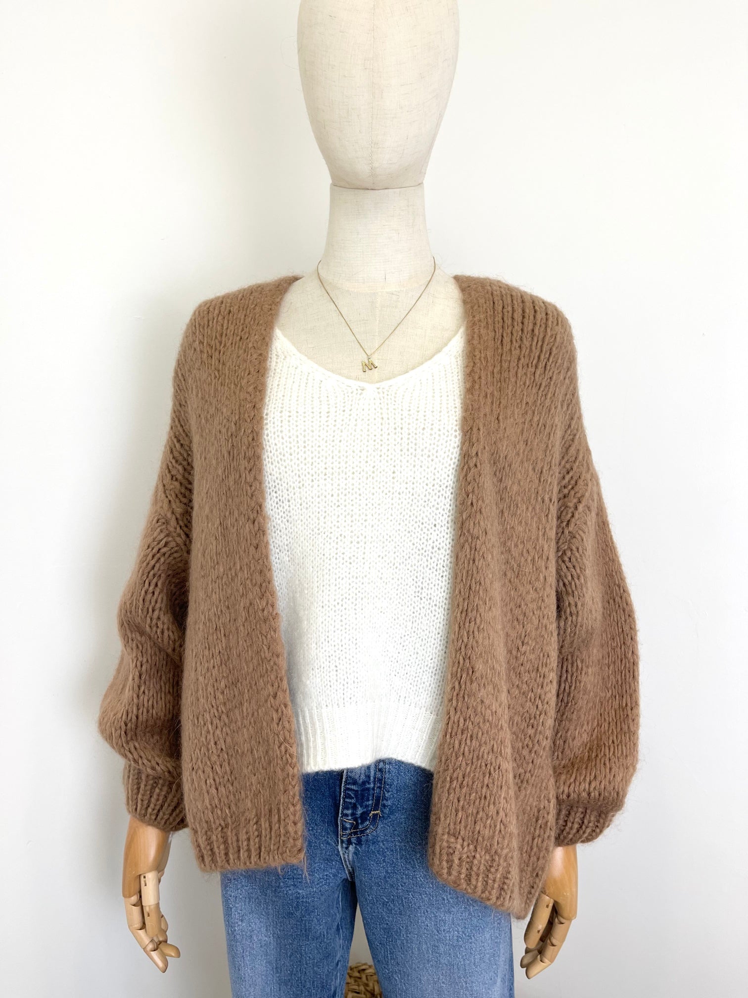 Lockere Camel Farbene Strickjacke