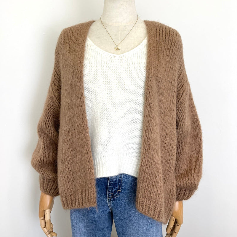Lockere Camel Farbene Strickjacke