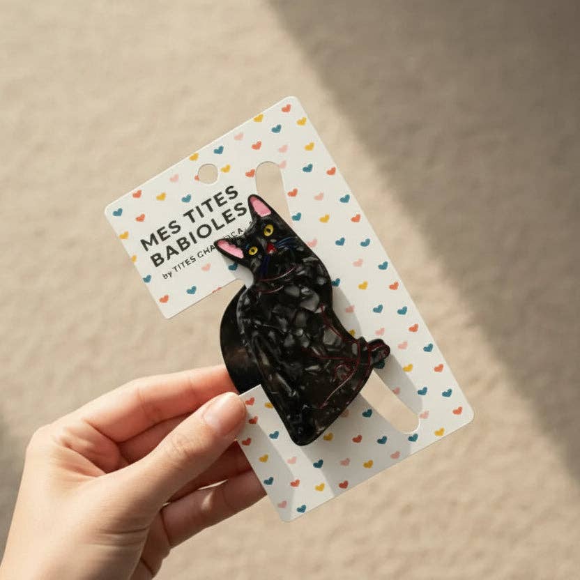 Schwarze Katze als Haarspange 