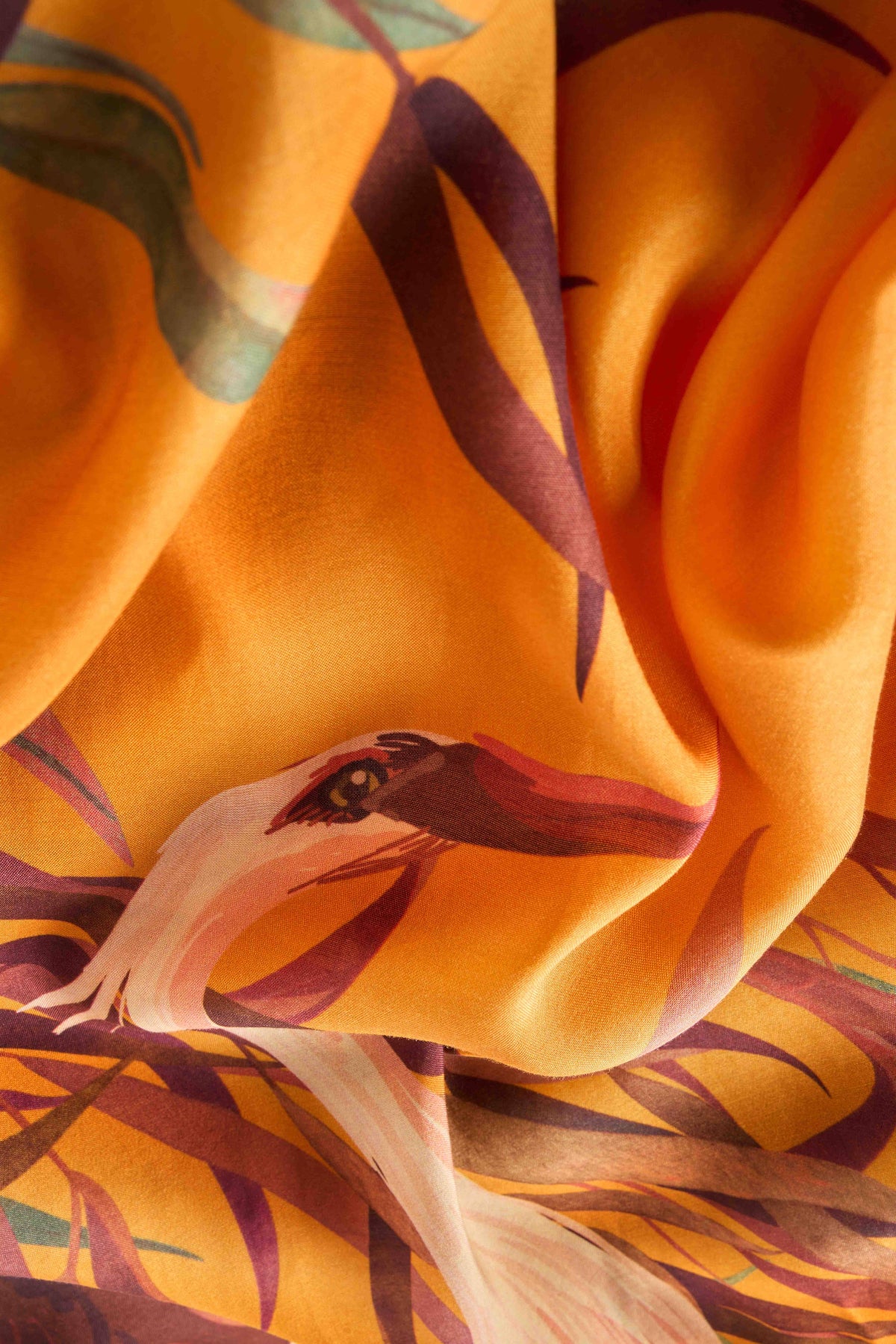 Kimono-Kleid |Orientalischer Kranich - Ocker| Detail