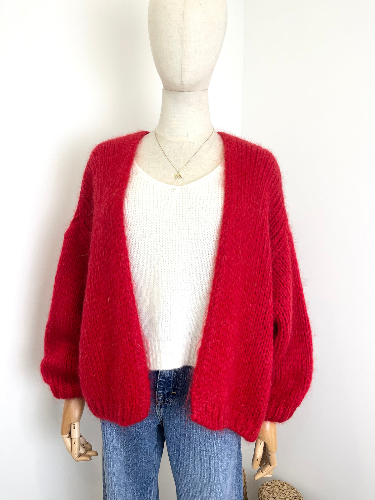 Kurze locker gestrickte offene Jacke mit Mohair in vielen Farben