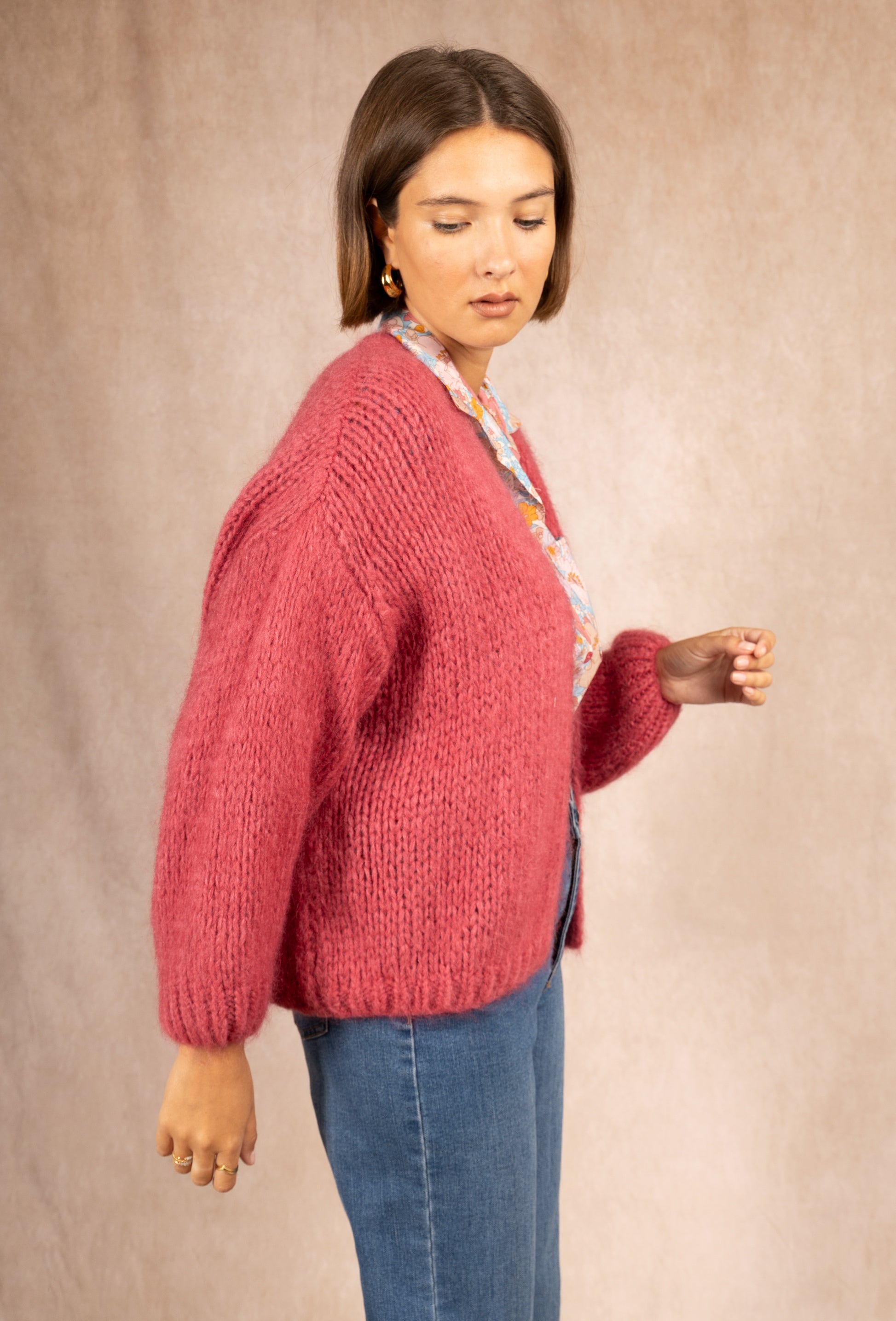Lockere Strickjacke in Altrosa