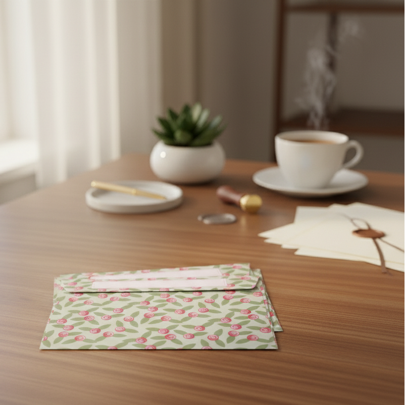 Pattern-Apple Rosy| 10er Pack Brief-Umschläge| KI Bild