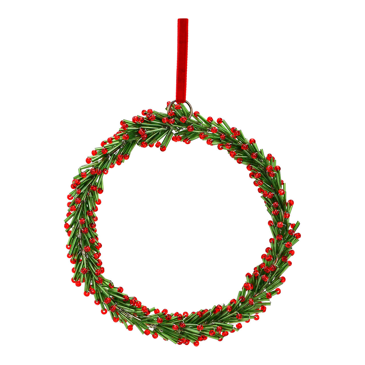 Kranz aus Glasperlen| Grün-Rot| 15 cm