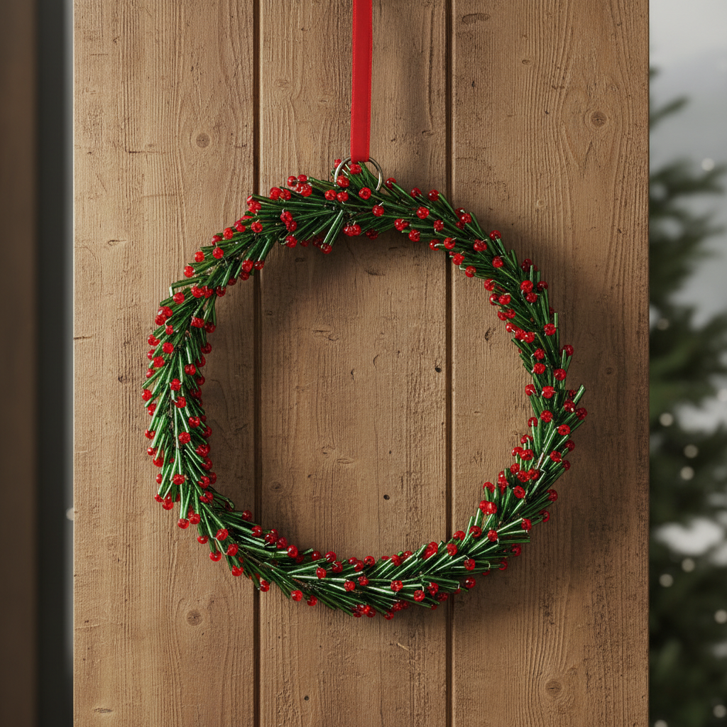 Kranz aus Glasperlen| Grün-Rot| 15 cm