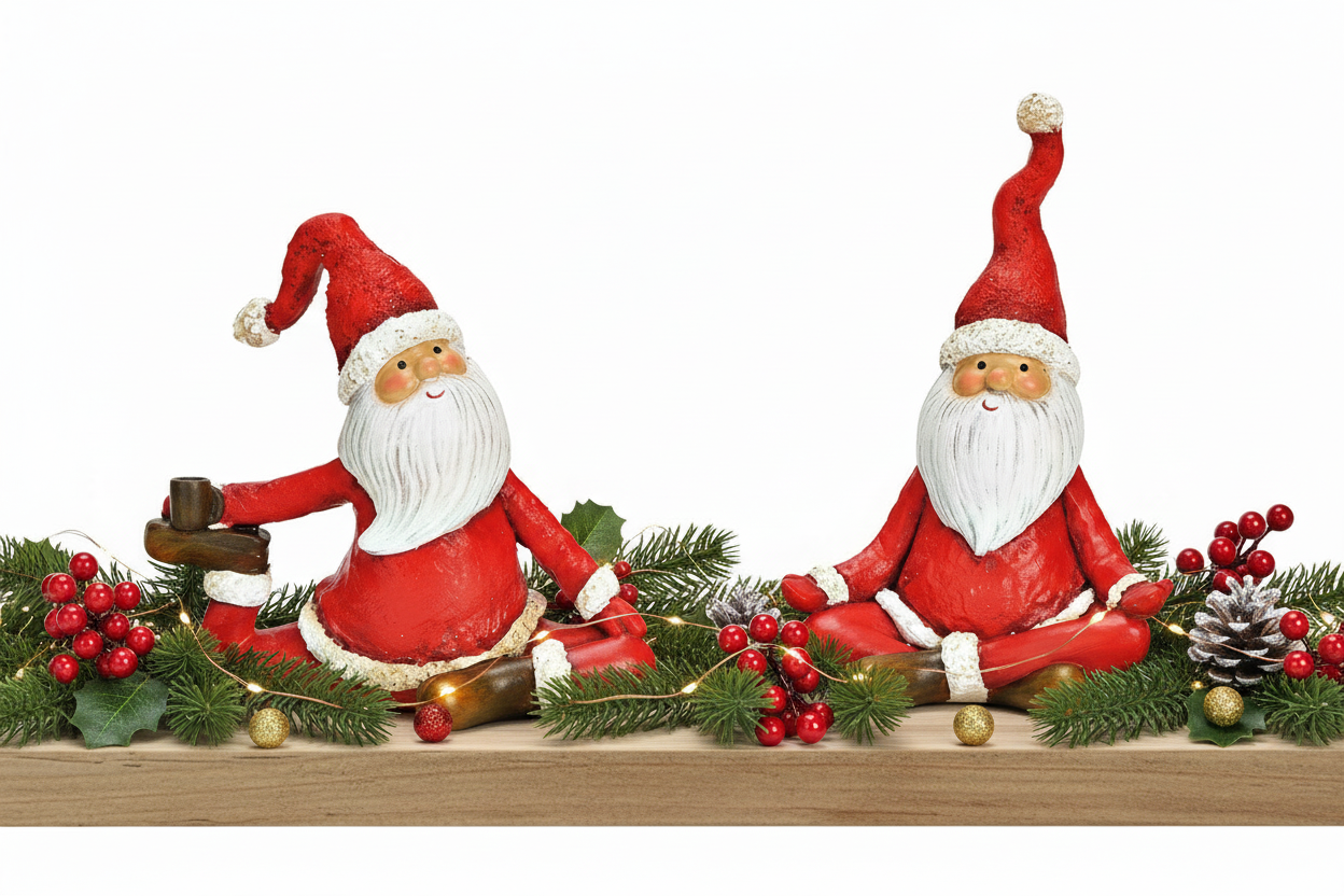 Yoga machende Weihnachtsmänner KI