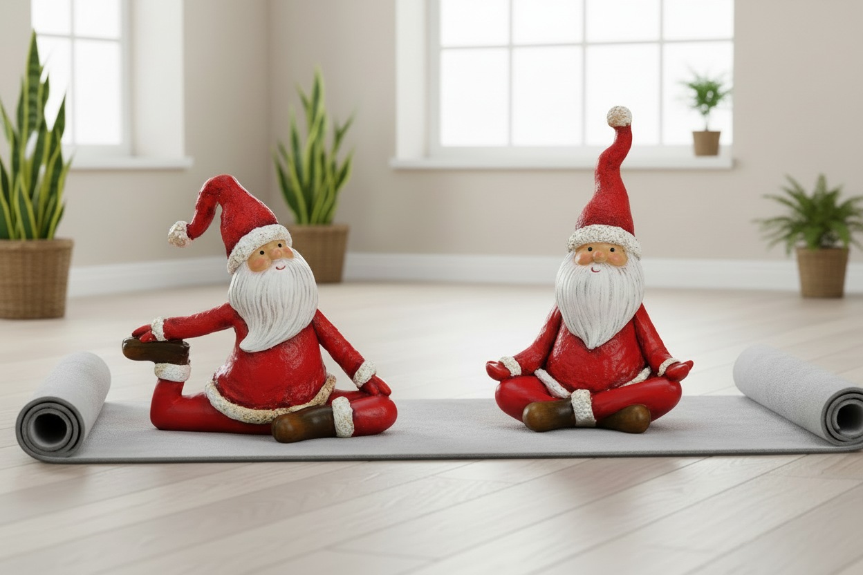 Yoga machende Weihnachtsmänner KI