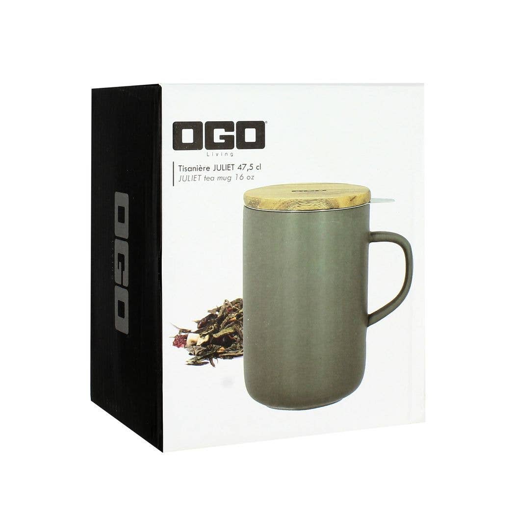 Tasse aus Steingut mit Filter und Deckel, Farbe Mandel