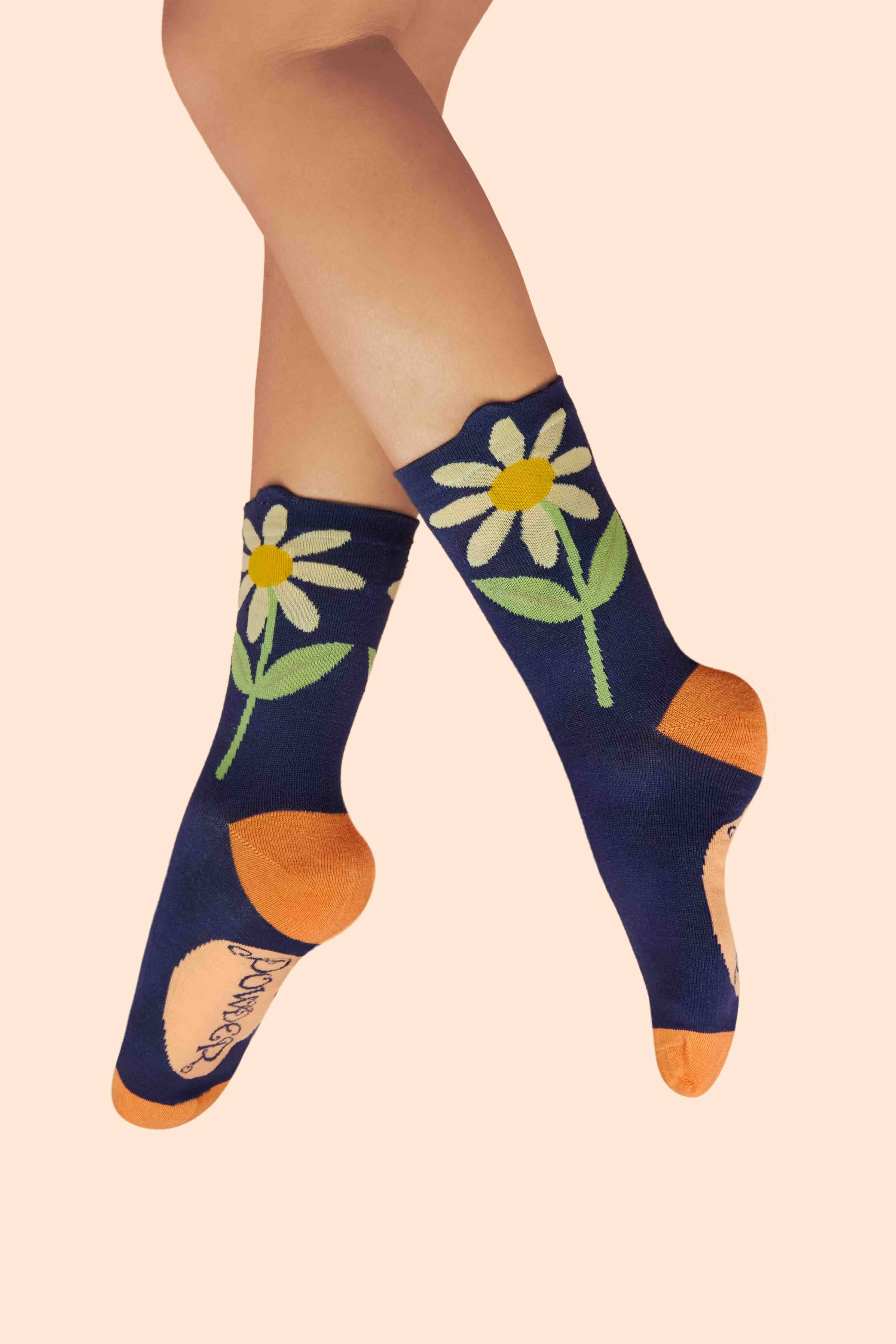Blumen-Top-Knöchelsocken - Gänseblümchen - Marineblau
