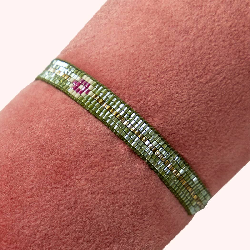 Perlenarmband Olivgrün/Gold| schmal
