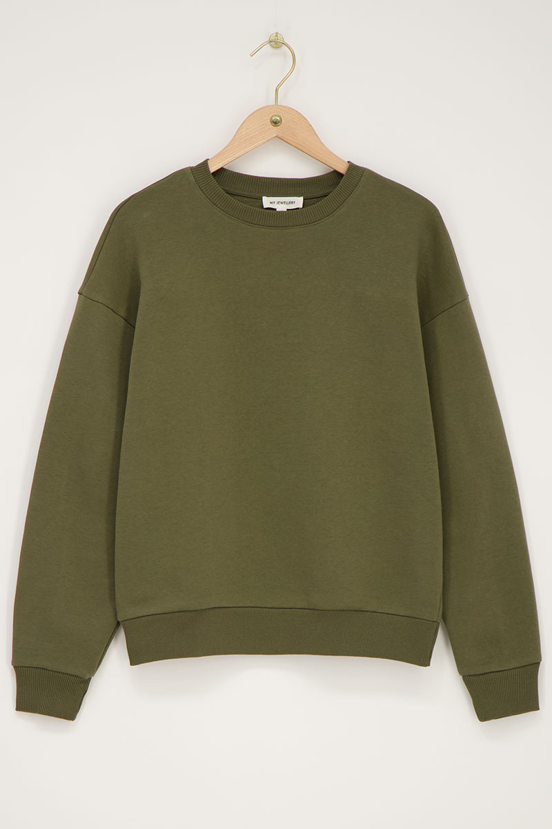 Olivfarbenes Sweatshirt mit Rüsche auf der Rückseite