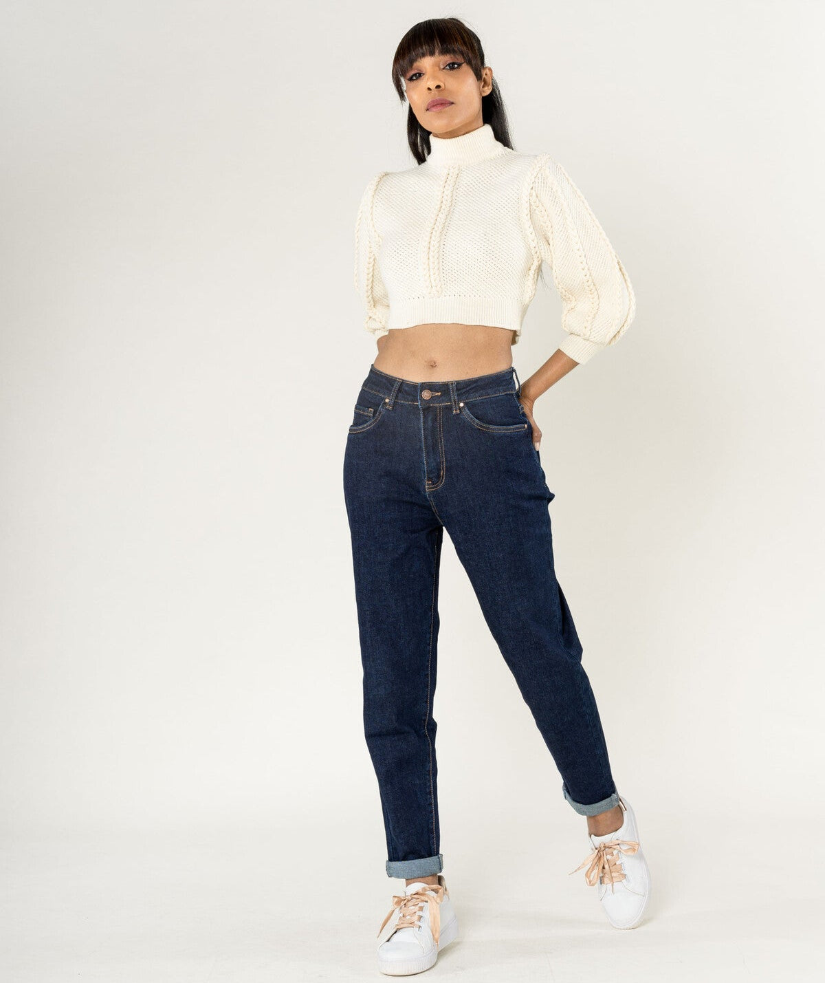Stretch-Pup-Up-Jeans, dunkelblau