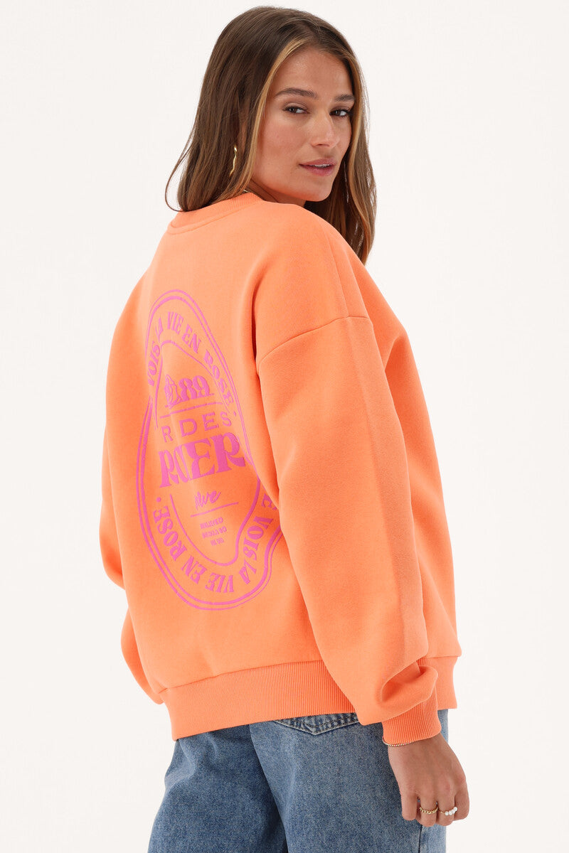 Oranges Sweatshirt mit pinken Aufdruck
