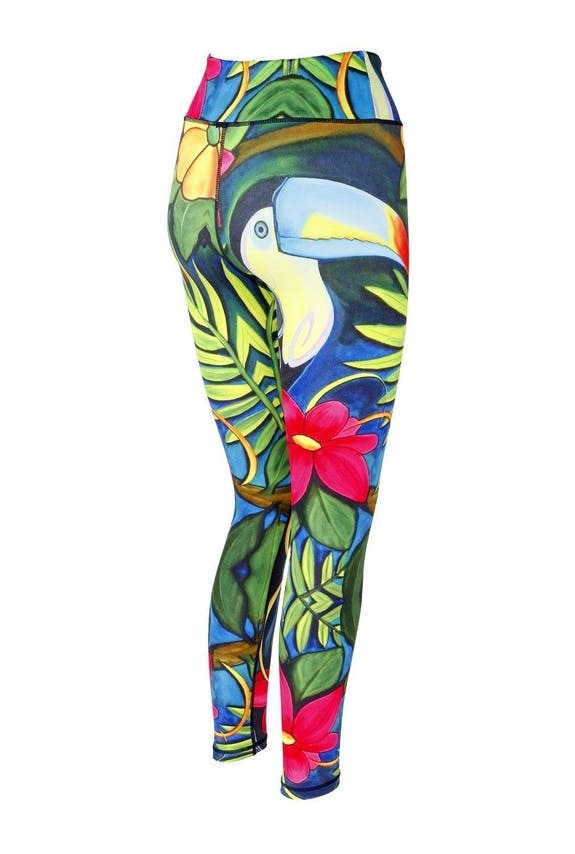 Toucan Print Yoga Leggings, Blossom Yoga Activwear