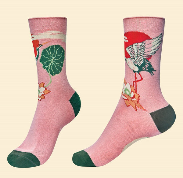 Bunte Damen Socken mit Kranich