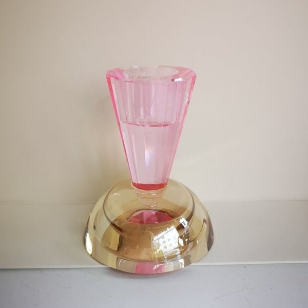 Kerzenleuchter-Teelichthalter aus Kristall, rosa / gelb