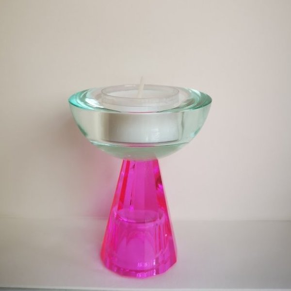 Kristall-Kerzenständer-Teelichthalter, Mint / Pink