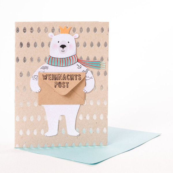 Eisbär Weihnachts-Post, Doppelkarte mit Mini Umschlag